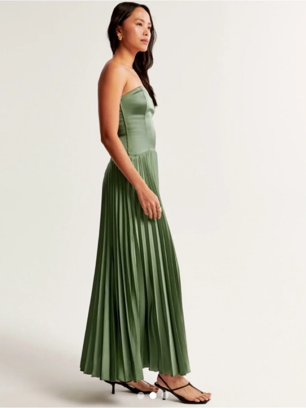 Sage Green Drop Waist Strapless Gown - Picture 2 of 4